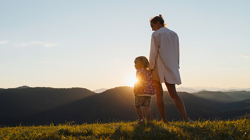 mother and child sunset