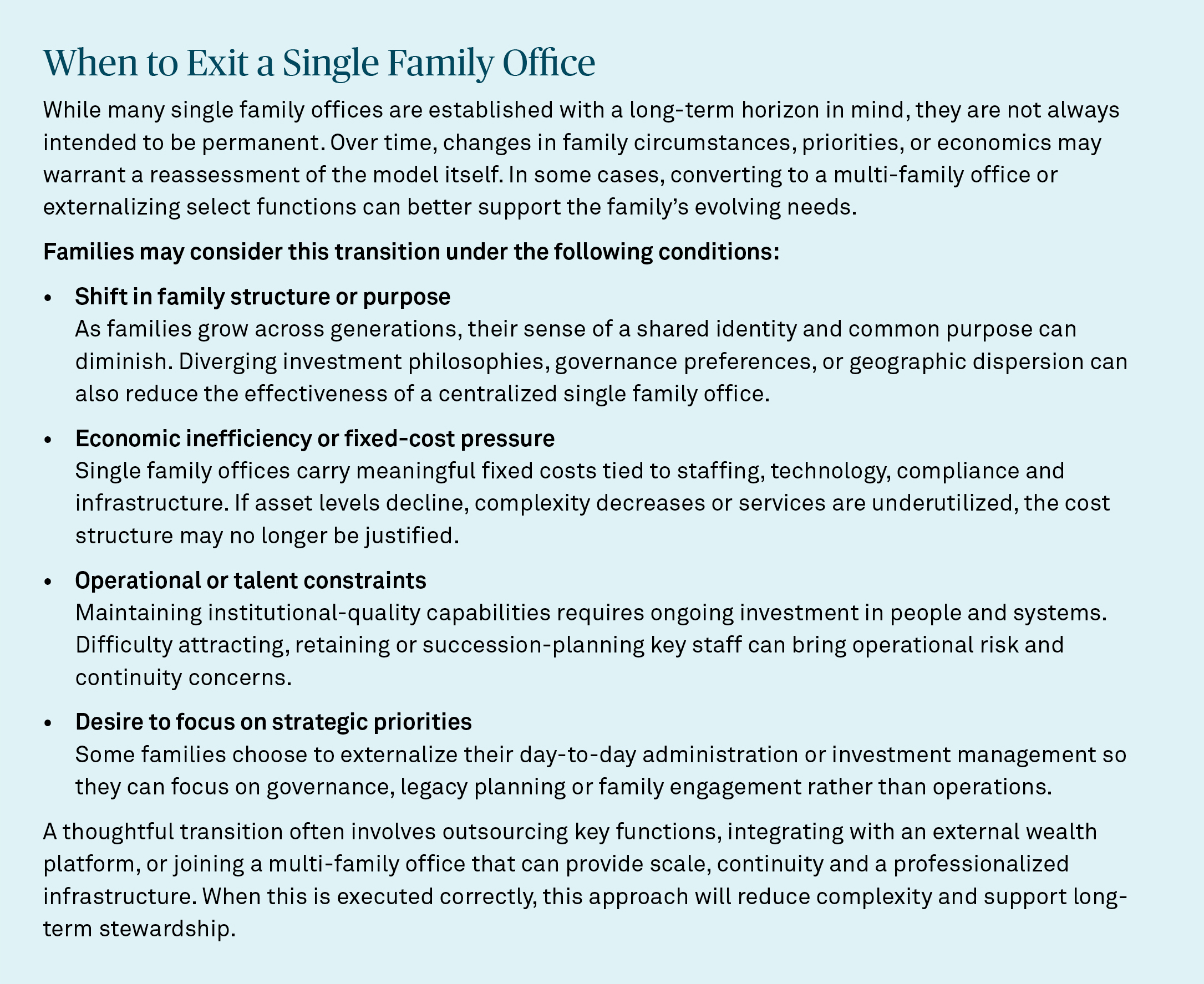 When to Exit a Single Family Office